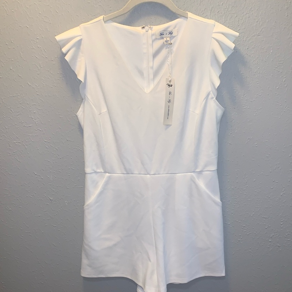 NWT - She + Sky White Ruffled Sleeve Romper
